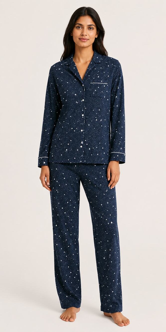 Calida Sweet Dreams Astrid Cotton Pajama Set Navy Star Womens Size Small New